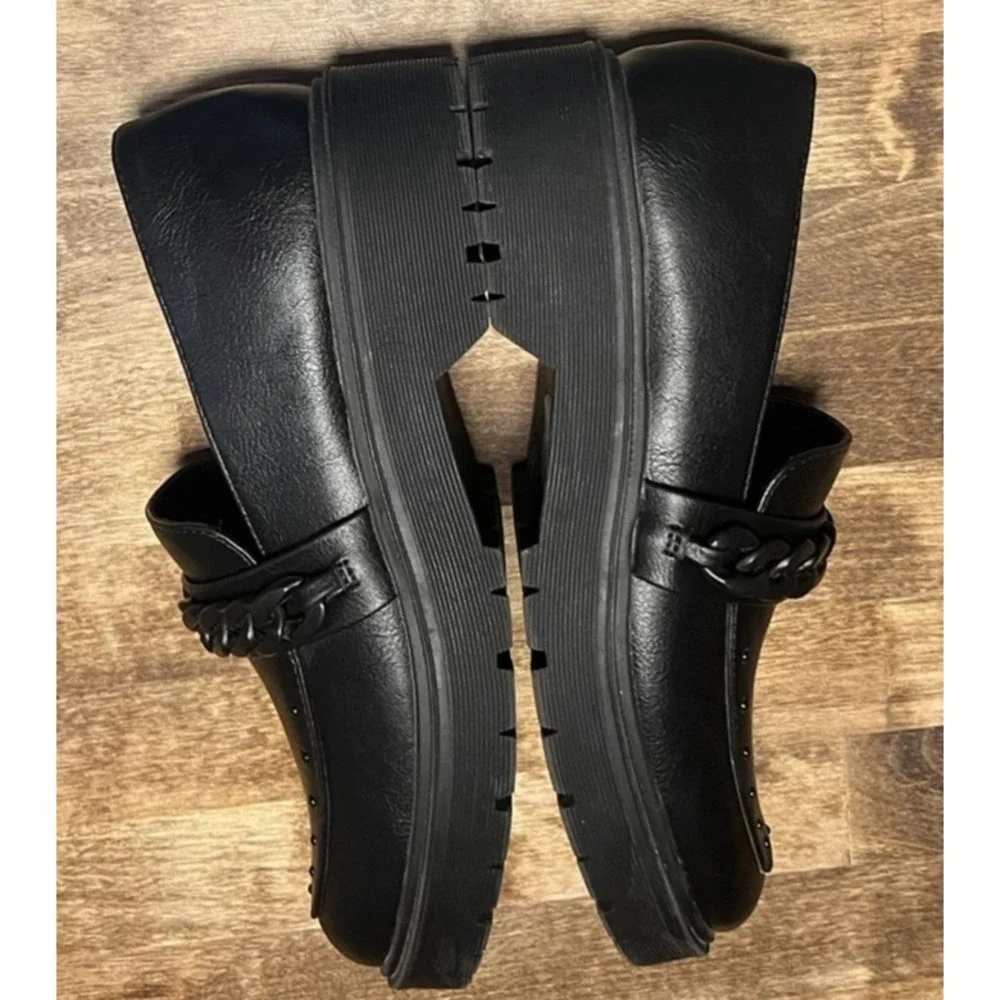 Report Hayden Chain Link Platform Loafers Black Lug Sole Studded Womens Size 7.5